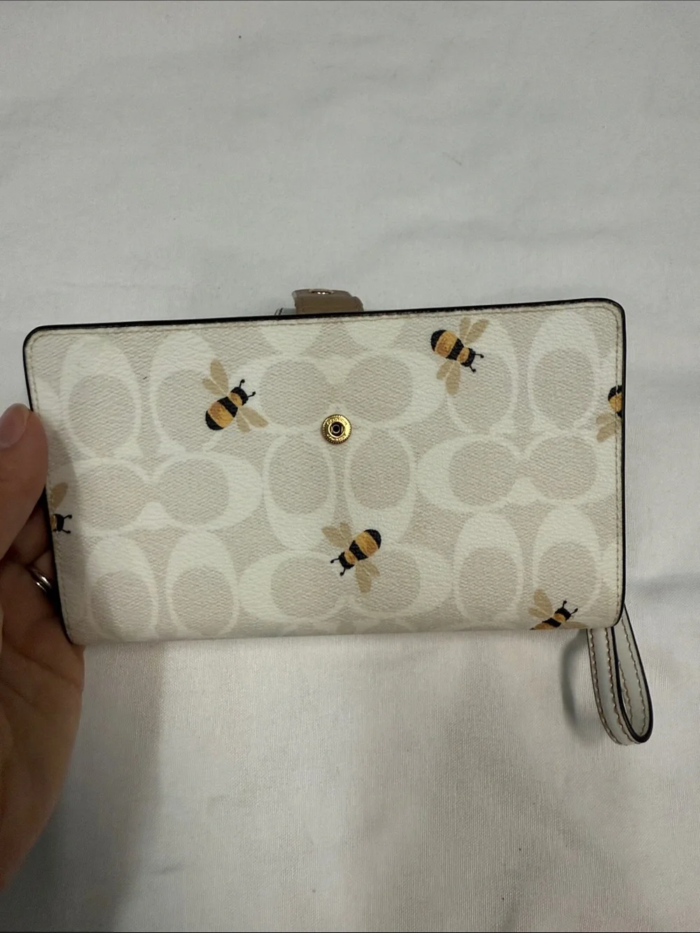 Coach White Bee Print Wristlet Wallet - Picture 6 of 7